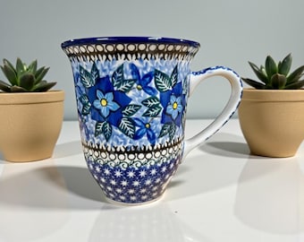 Taza de cerámica polaca auténtica: taza alta UNIKAT Boleslawiec de 473 ml hecha a mano