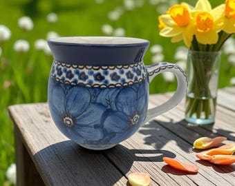 Taza de cerámica polaca hecha a mano: Taza de 355 ml para té de burbujas/café - UNIKAT