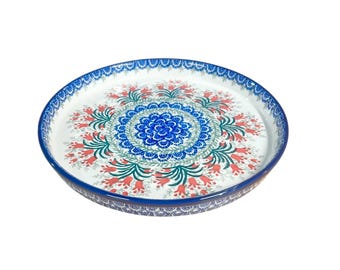 Authentic Polish Pottery 10" Serving Plate / Platter - Crimson Bells