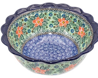Unikat Polish Pottery Bowl 13” Signed T Liana Ceramika Artystyczna