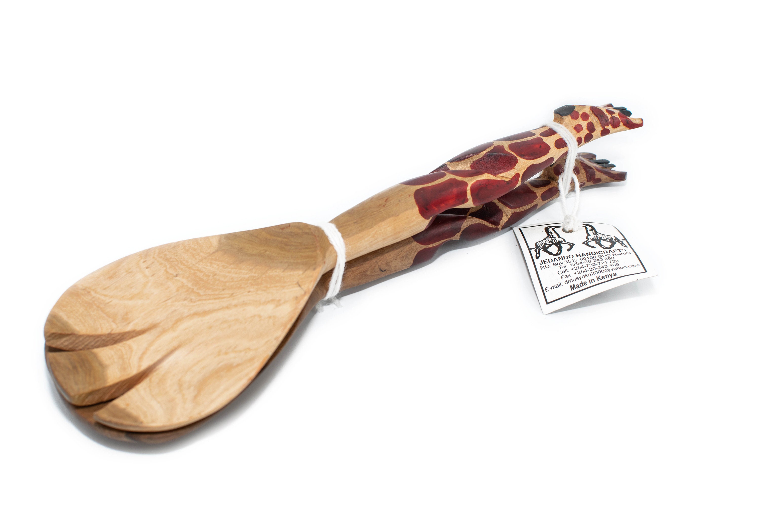 Fair Trade Wooden Salad Spoons Twisted Giraffe Wood Serving Set Serving Utensils