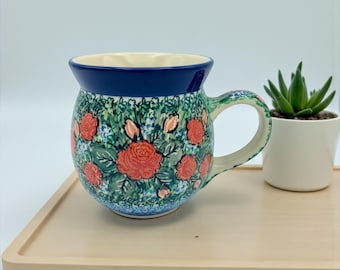 Taza de cerámica polaca de Boleslawiec: Taza de cerámica UNIKAT hecha a mano, 473 ml
