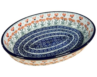 Polish Pottery Medium Oval Casserole Baker - 11" long - Handmade in Boleslawiec Poland
