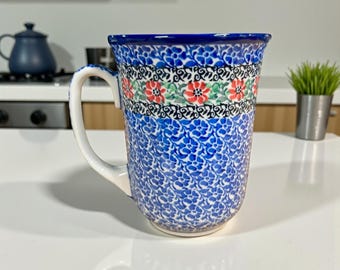Auténtica taza de cerámica polaca: taza de café y té de 450 ml, fabricada en Bolesławiec, Polonia.