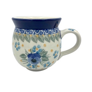 Polish Pottery 12 oz Bubble Tea / Coffee Mug - Forget Me Not