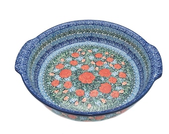 Polish Pottery Ceramic 10" Round Baker with Handles - UNIKAT