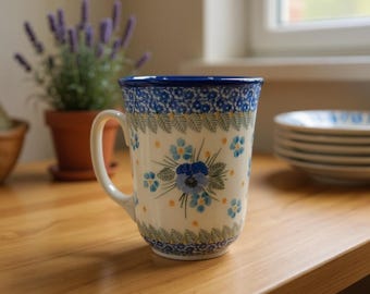 Taza grande de cerámica polaca de 450 ml - Hecha a mano en Bolesławiec, Polonia