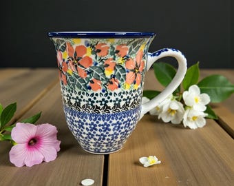 Taza grande de cerámica polaca para café y té (capacidad de 17 oz) - UNIKAT