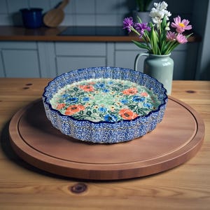 Polish Pottery UNIKAT Quiche Dish – 9" Floral Ceramic Baking Pan