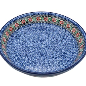Polish Pottery Ceramic Pie Dish - 9.5&quot; - Red Zinnia