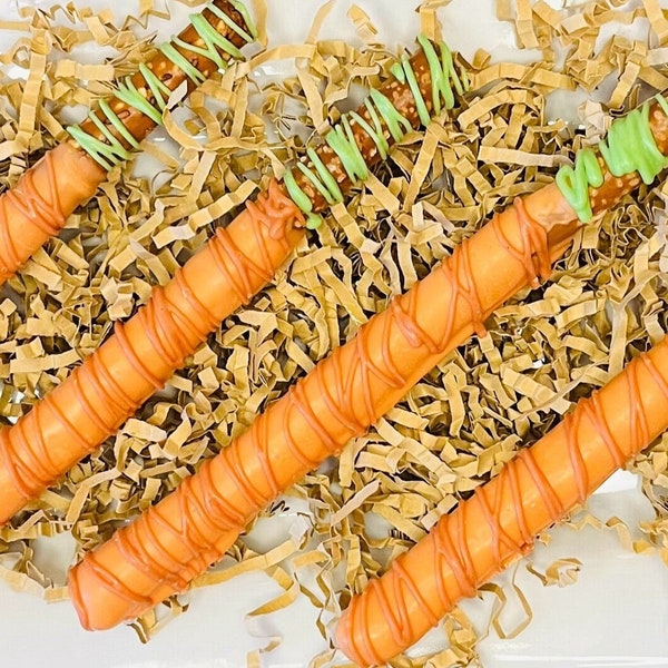 Carrot Inspired Chocolate Covered Pretzel Rods