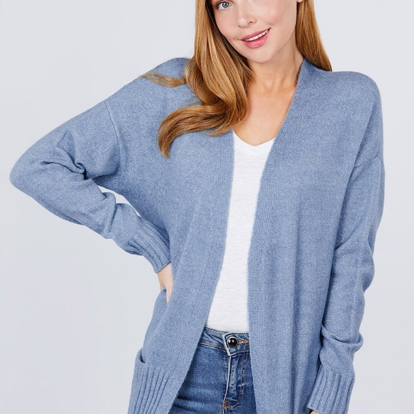 Women Open Front Sweater Cardigan With Pockets