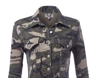 Women US Military Short Jean Jacket Vintage Trendy Camouflage