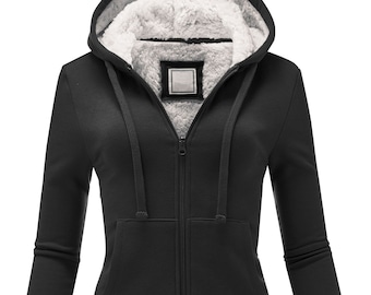 Women Slim Fit Cozy and Comfort Zip up Sherpa-lined Fleece Hoodie