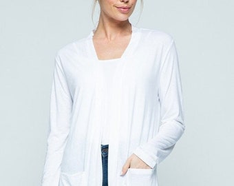 Women Cotton And Rayon Lightweight Open Pocket Cardigan