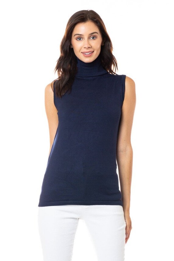 Navy blue sleeveless best sale turtleneck