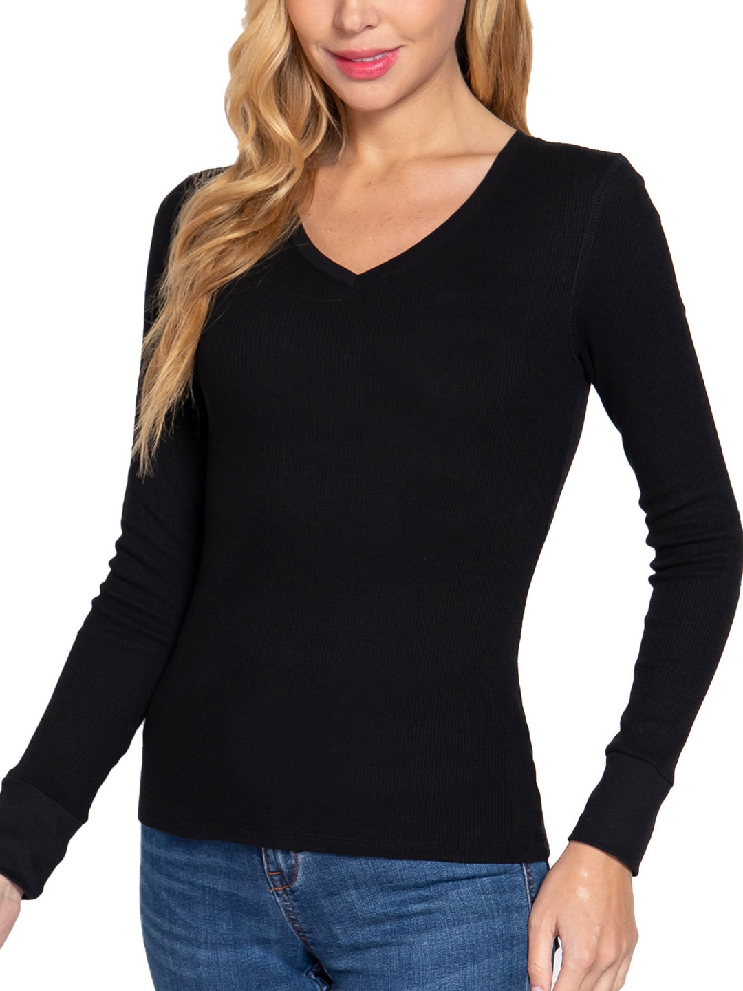 Women's Long Sleeve Vneck Thermal Top Etsy