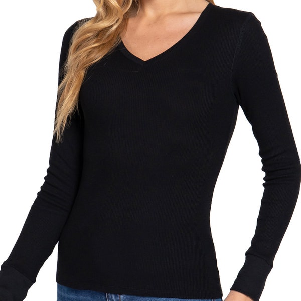 Women's Long Sleeve V-Neck Thermal Top