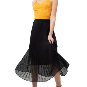 Women Pleated Mesh Tulle Midi Skirt with Elastic Waist