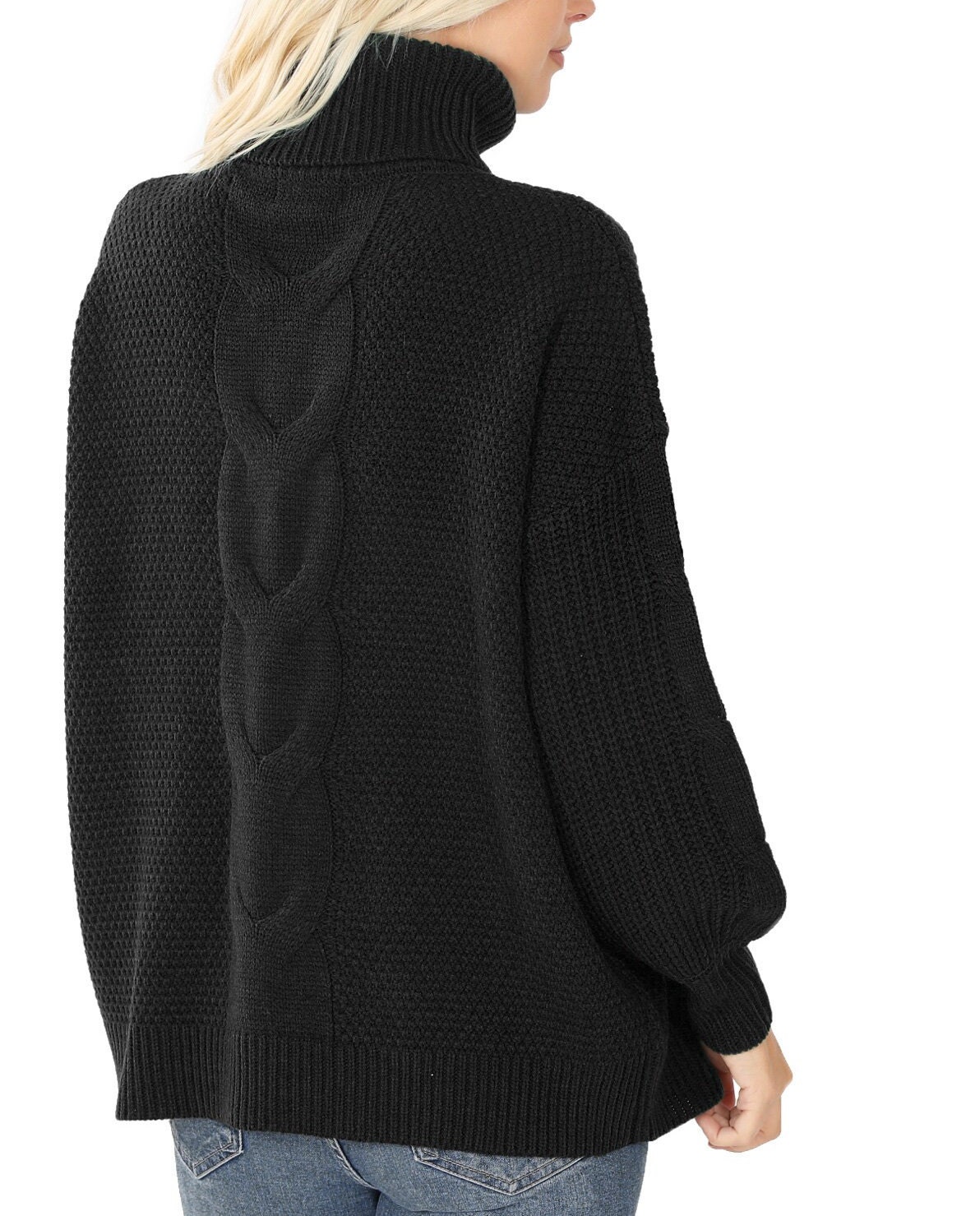 Women's Turtleneck Loose Fit Cable Knit Balloon Sleeve - Etsy