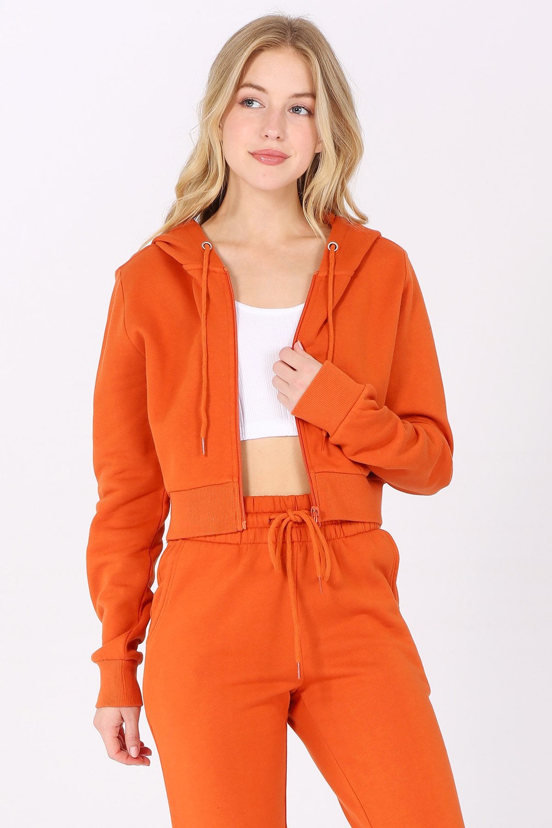 Women Casual Zip Fleece Hoodie Outwear Crop Sweater Jacket Etsy