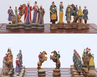 Turkey VS Hungary War Theme Chess Pieces With Leather Chess Board