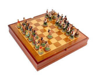 American Indian War Theme Chess Pieces Chess Set with Wooden Chess Board