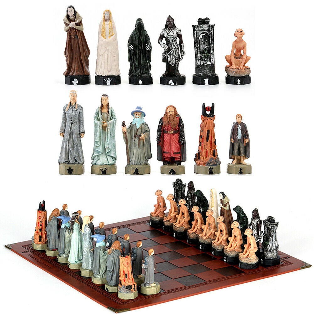 Lord of the Rings Themed Chess Pieces With Leather Chess Board Etsy UK