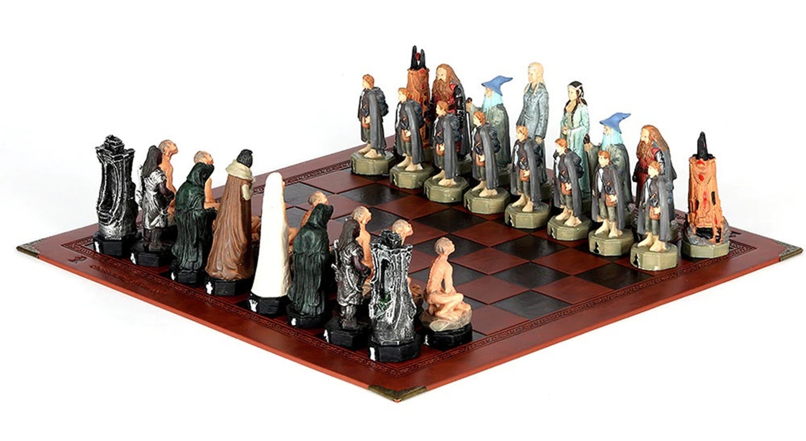 Lord of the Rings Themed Chess Pieces With Leather Chess Board Etsy