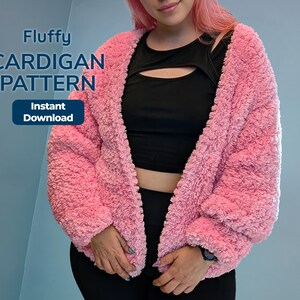 Flauschige häkeln Strickjacke Muster | Kunstpelz Kuschel-Pullover (PDF Download)