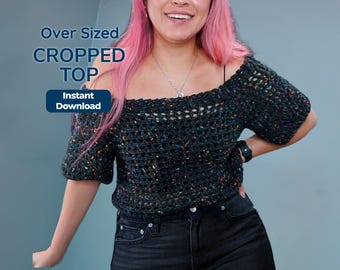 Crochet Top Pattern, Mesh Cropped Raglan Shirt for Beginners | PDF Download