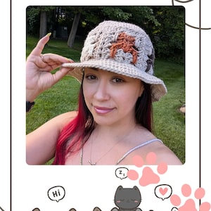 Crochet bucket hat pattern, cat hat, cat lover