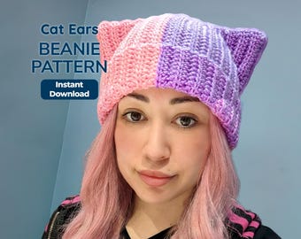 Cat Ear Beanie Crochet Pattern | Kawaii Kitty Hat PDF | Beginner Friendly
