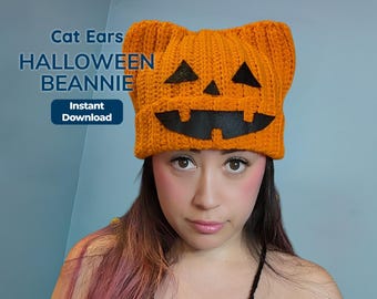 Halloween Pumpkin Cat Hat Pattern, Beginner Crochet PDF Digital Download