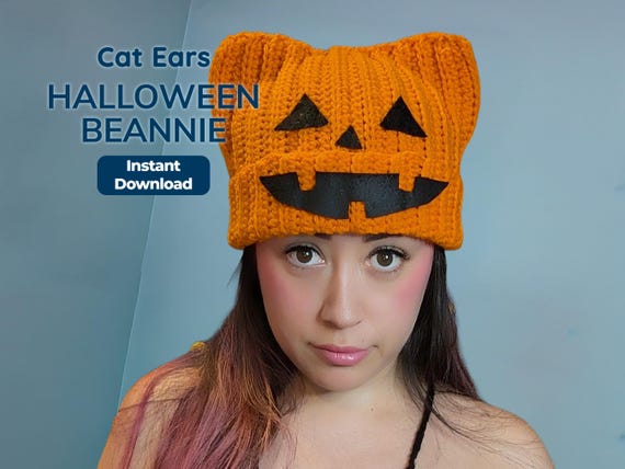 Halloween Pumpkin Cat Hat Pattern, Beginner Crochet PDF Digital Download