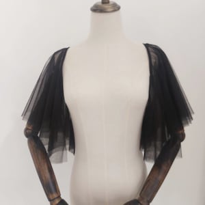Flutter Sleeves, Detachable Wedding Dress Straps, Detachable Bridal Straps, Black Detachable Sleeve, Black Tulle Sleeves