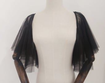 Flutter Sleeves, Detachable Wedding Dress Straps, Detachable Bridal Straps, Black Detachable Sleeve, Black Tulle Sleeves