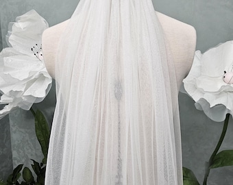 1 Tier Neat Cut Edge Glitter Bridal Veil, Fine Glitter Veil, Simple Bridal Veil, Bespoke Veil, Wedding Veil, Ivory Veil