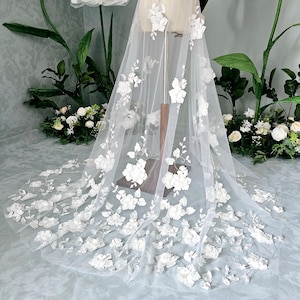 3D Floral Lace Open Front Train, 3D Floral Lace Open Front Overskirt, Bridal detachable train, Bespoke attached train, Wedding dress train