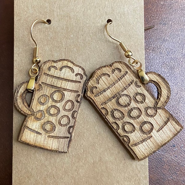 German Mass Krug Oktoberfest Beer Mug Earrings  | Beeringz Wood Beer Stein Earrings