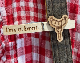 FestPinz! Personalized Oktoberfest German ClothesPin Bratwurst & Fork Dirndl Lederhosen Name Charm