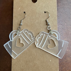 Handmade Acrylic Beer Mug Stein Dangly Earrings Heart Cutout Oktoberfest Jewelry Beer Festival