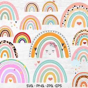 Boho Rainbow SVG, 15 Rainbow Svg, Rainbow Bundle svg, Leopard Rainbow svg, Arco-íris desenhado à mão, Arco-íris Pastel, Arquivo Cricut, Png, Jpg, Eps