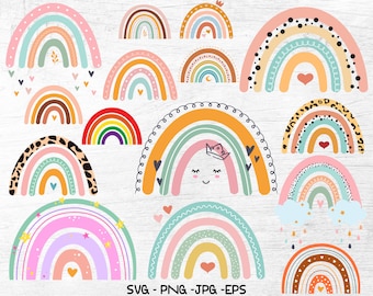 Boho Rainbow SVG, 15 Rainbow Svg, Rainbow Bundle svg, Leopard Rainbow svg, Hand Drawn Rainbow, Pastel Rainbow, Cricut File, Png, Jpg, Eps
