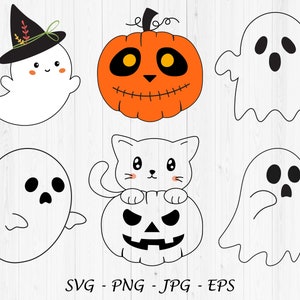 Pacote Svg de Halloween, vetor de Halloween, Svg fofo de Halloween, clipart de Halloween, abóbora, fantasma e gato, HappyHalloween Cricut, silhueta