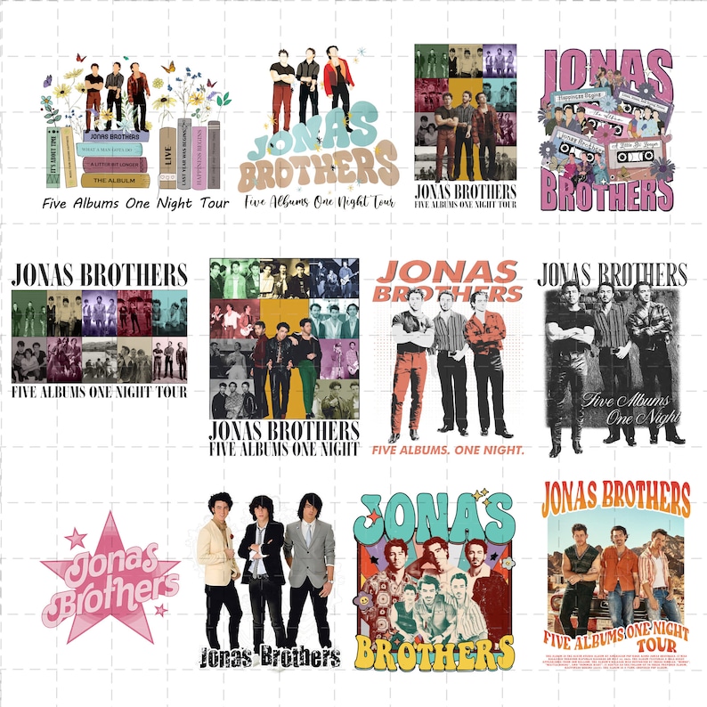 26 fichiers vintage Jonas Brothers PNG, Jonas Five Albums One Night Tour PNG, Jonas Brothers 2023 Tour PNG image 1