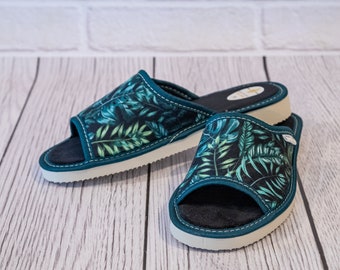 Pantoufles à orteils ouverts en cuir, semelle intérieure en cuir naturel, chaussures de maison, pantoufles à orteils ouverts, chaussures de maison, confortables et faites à la main