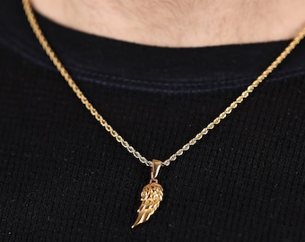Collar con colgante de ala de ángel en oro de 18k: Cadena de cuerda trenzada de acero inoxidable