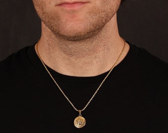 Medusa Coin Necklace: 18k Gold Greek Mythology Pendant
