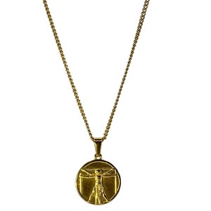 Lifetime Warranty 18k Gold Da Vinci inspired Vitruvian Man Pendant Chain Mens Necklace Men Boyfriend Gift for him Gift for Her ON SALE!